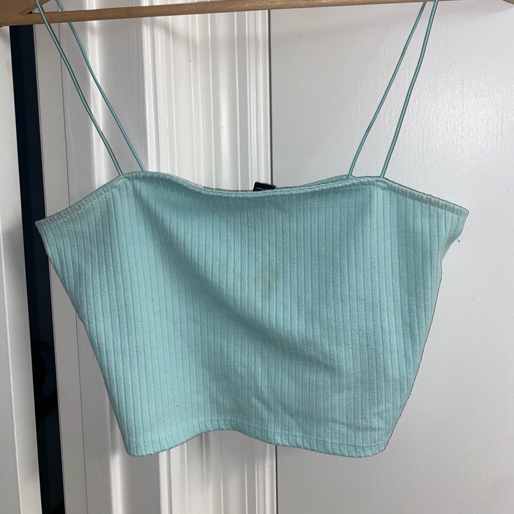 Ribbed Light Blue Cropped Tank